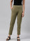 Women Solid Medium Olive Cotton Mid Rise Kurti Pants