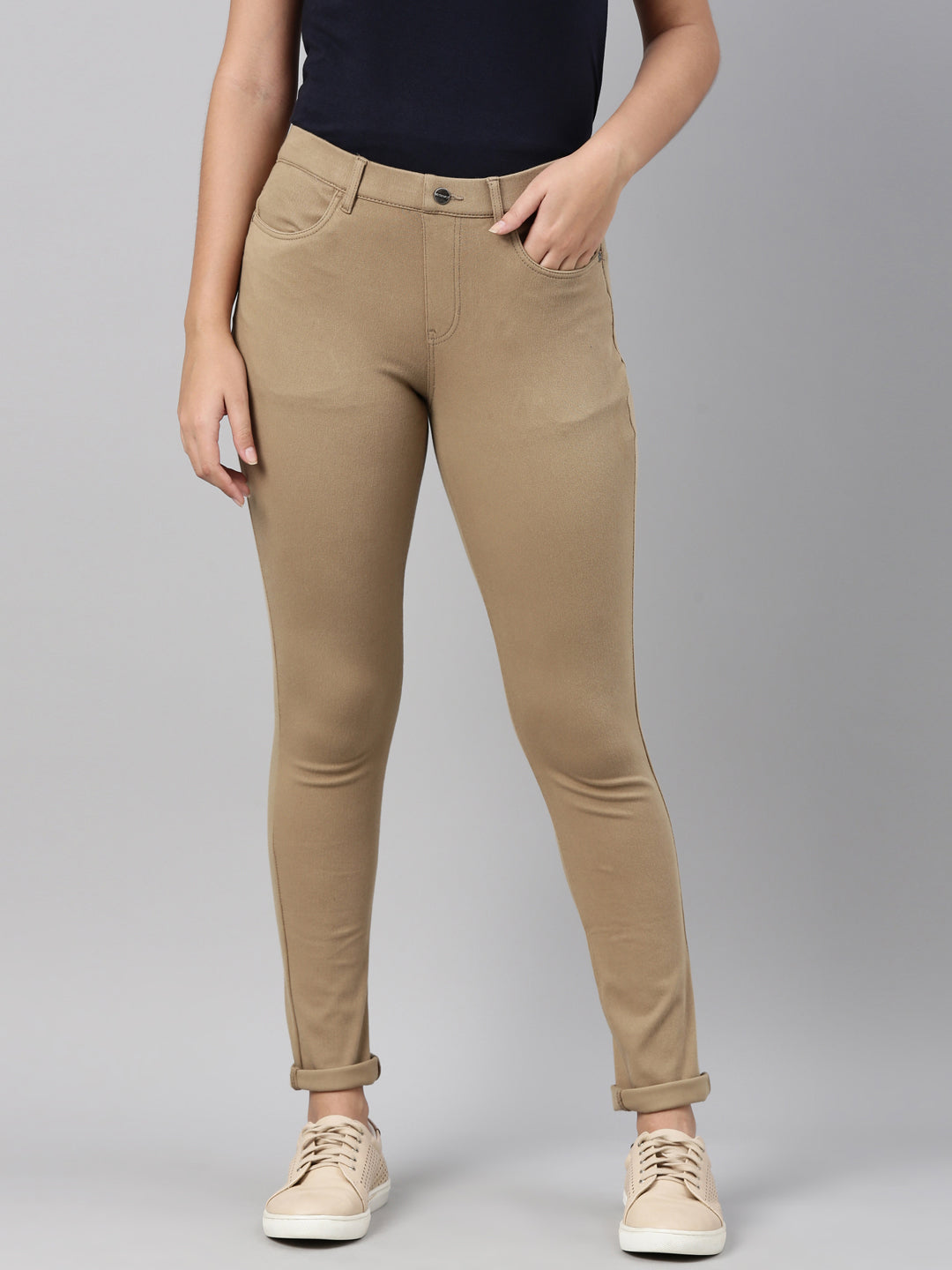 Women Solid Khaki Super Stretch Jeggings