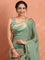 Green & gold Jimmy tissue saree with hand embroidery with ready made blouse