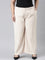 Women Solid Beiges High Rise Crepe Wide Pant