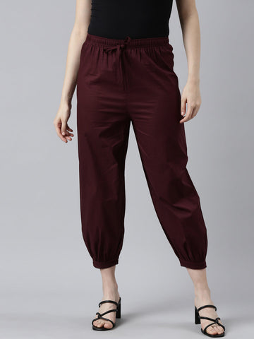 Women Solid Dark Wine Cotton Cropped Salwar