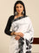 Black & white satin printed saree with hand embroidery & ready made blouse