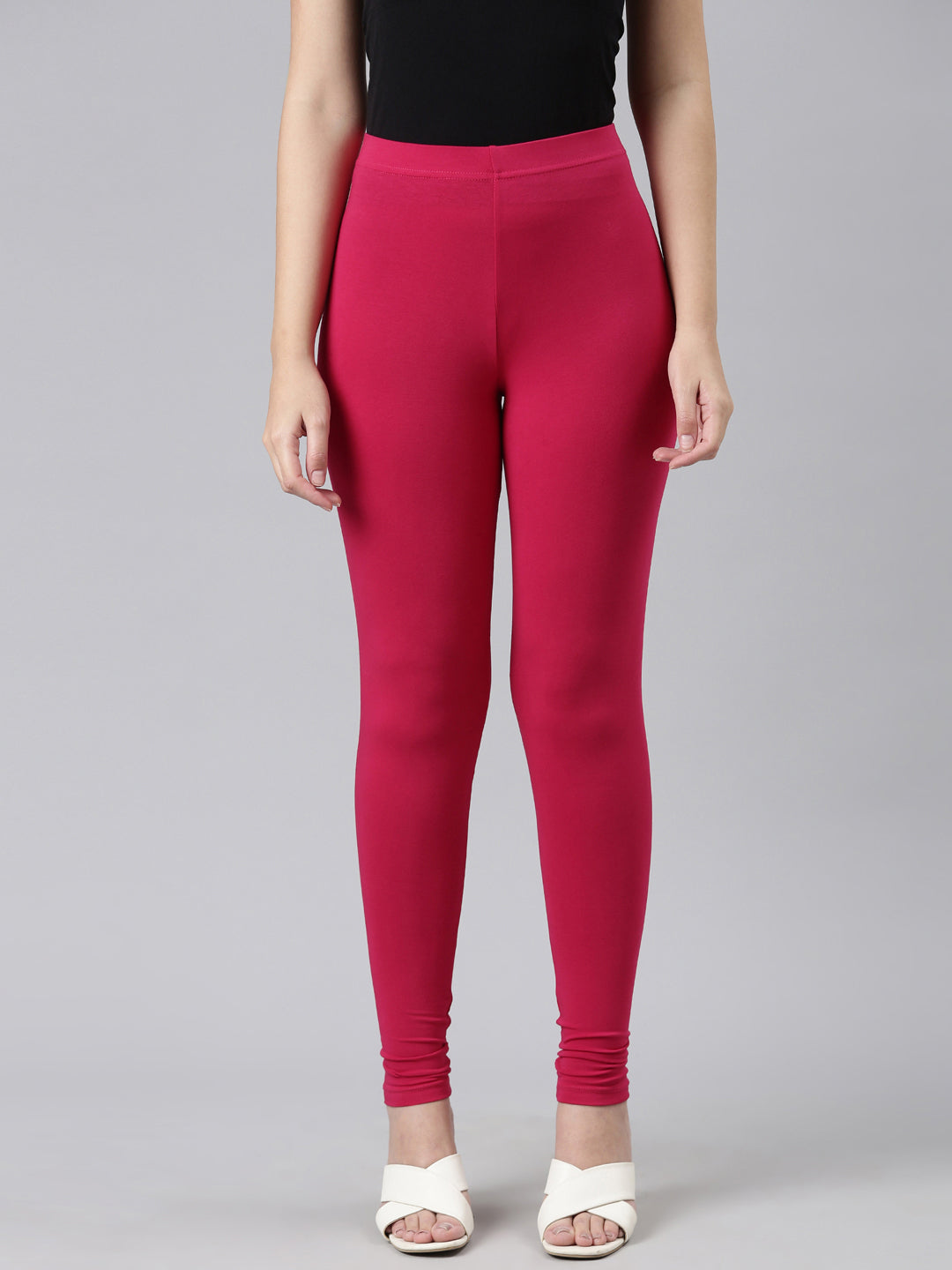 Women Solid Dark Pink Ankle Length Leggings