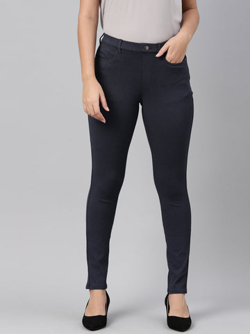 Women Navy Chequered Printed Jeggings