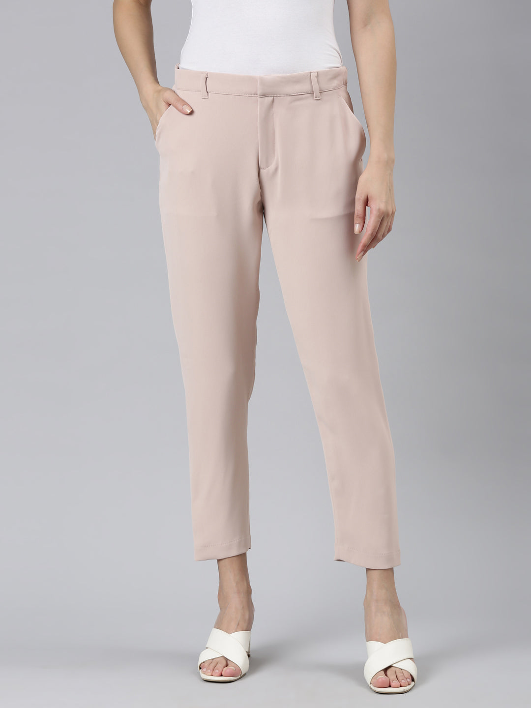 Women Baby Pink Crepe Pants