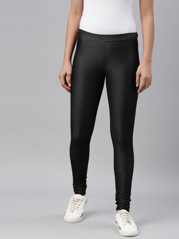 Women Black Slip On Knit Jeggings