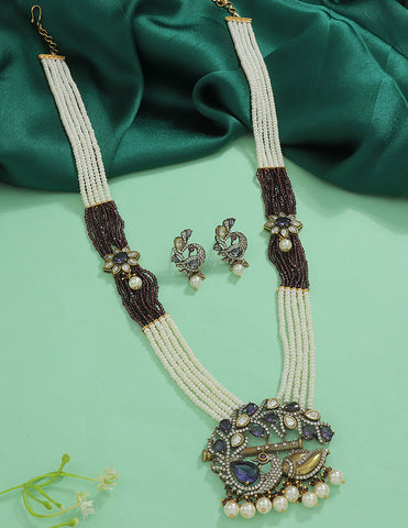 Designer Victorian Peacock Elegance Temple Set Beads Mala