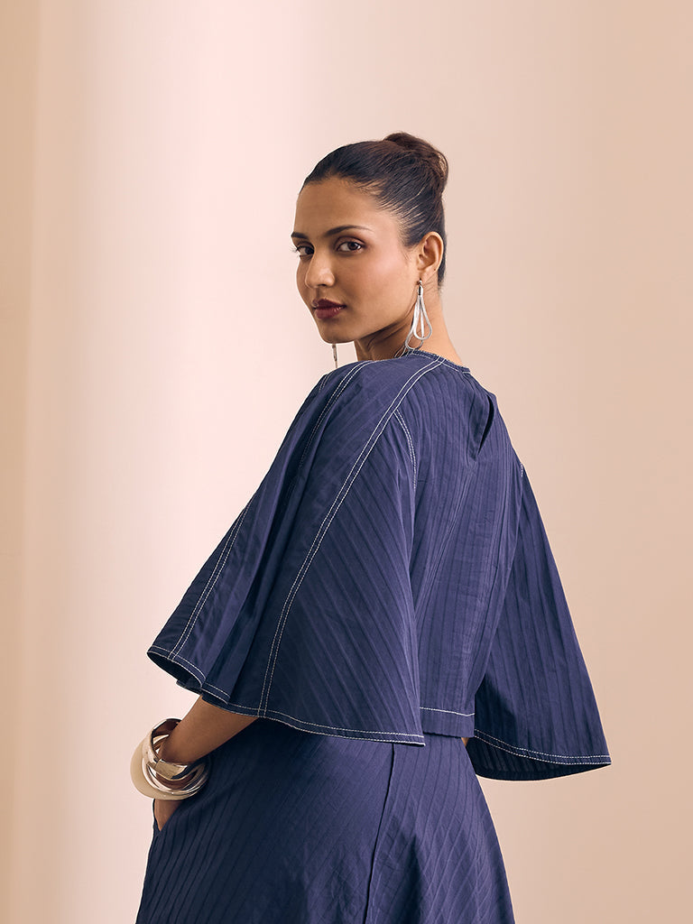 Floral Embroidered Top - Navy