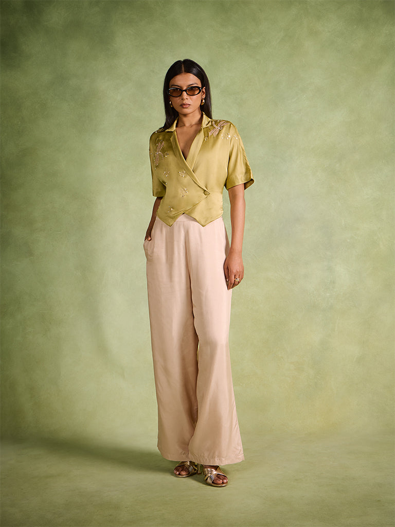 Embroidered Wrap Top – Olive