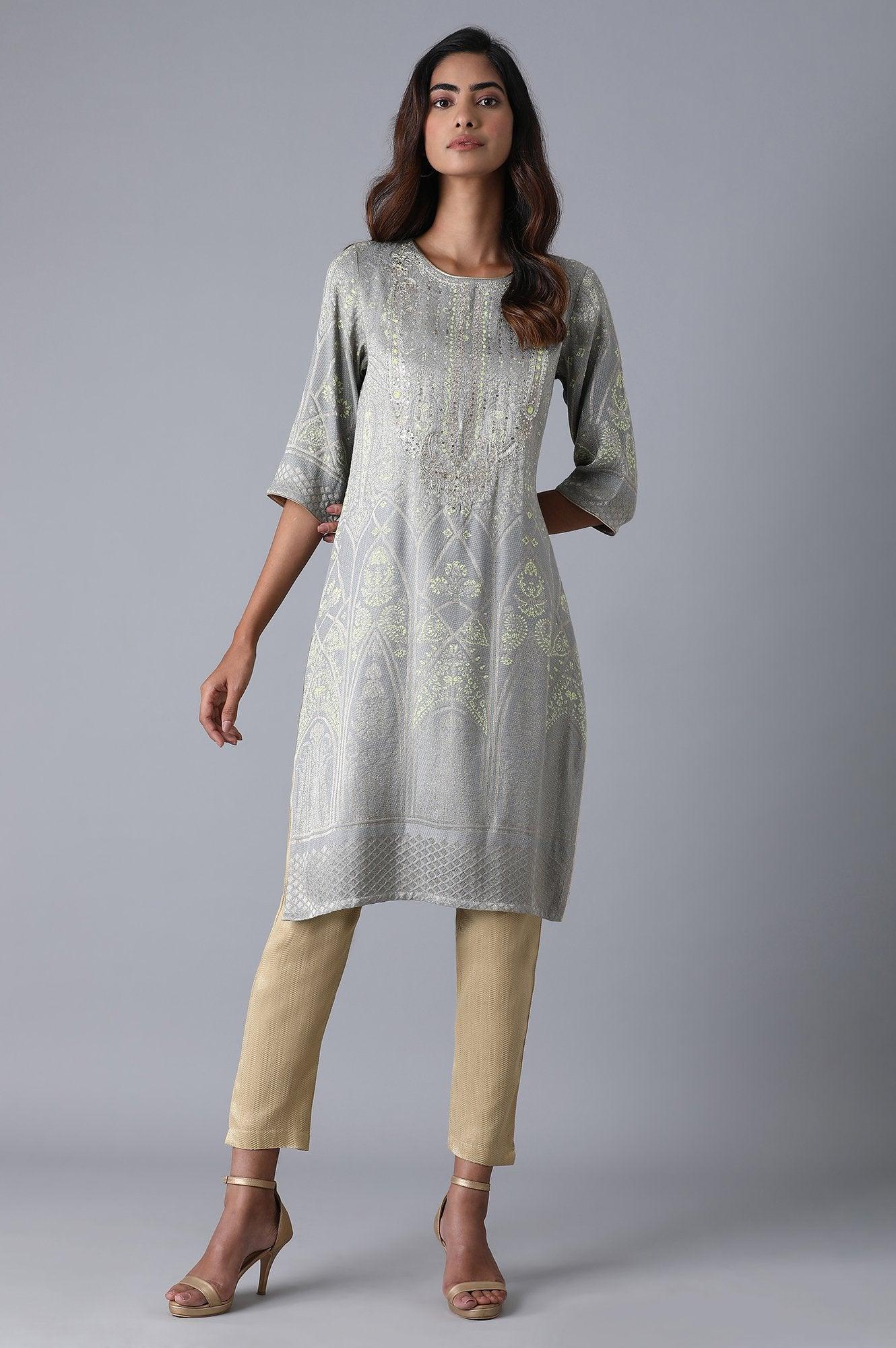 Grey Jacquard kurta