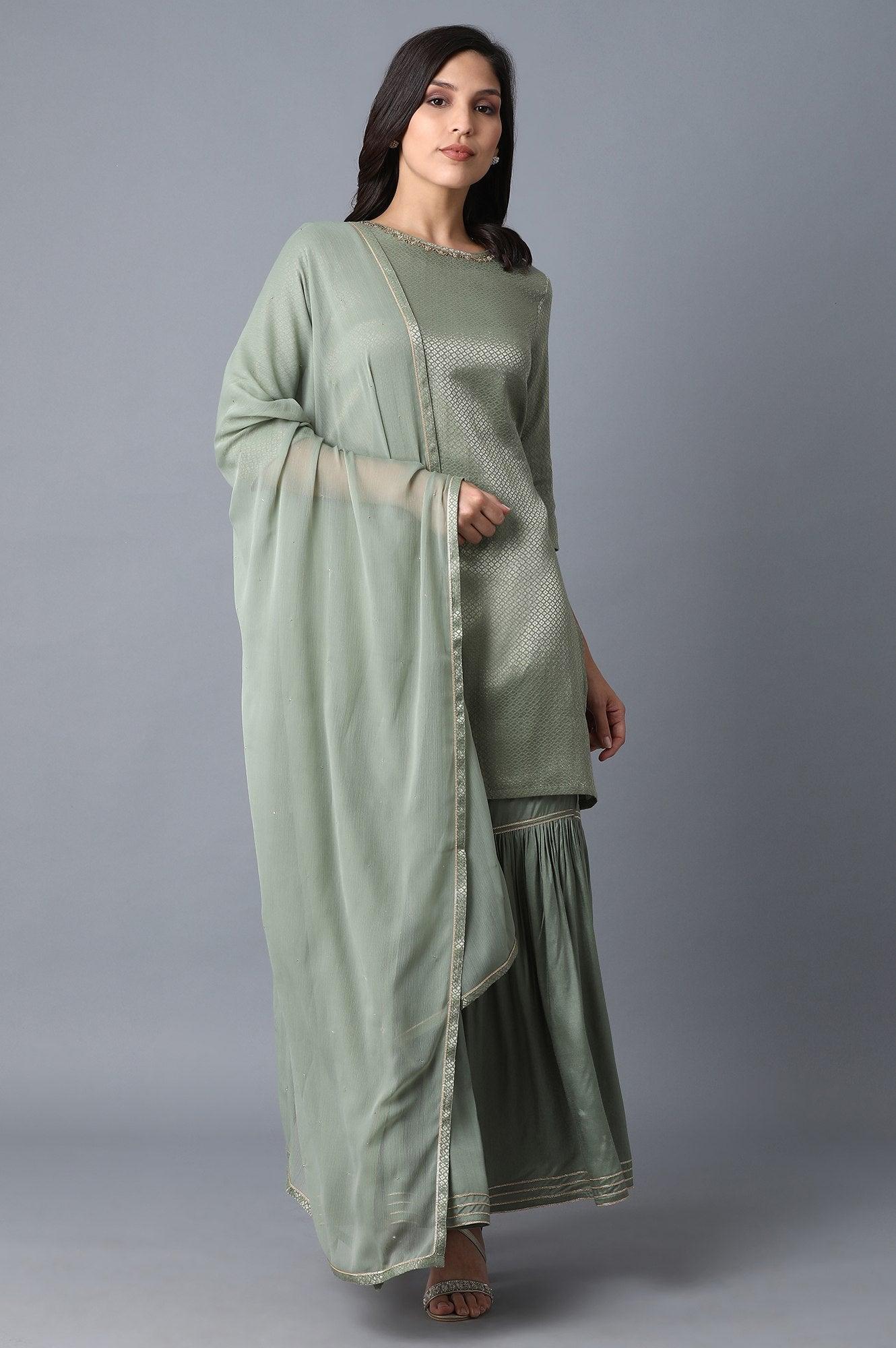 Signature Green kurta-Sharara-Dupatta Set