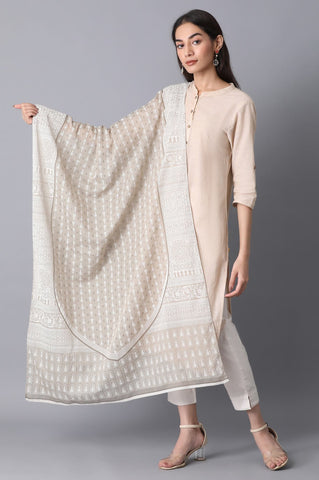 Beige Voile Printed Dupatta