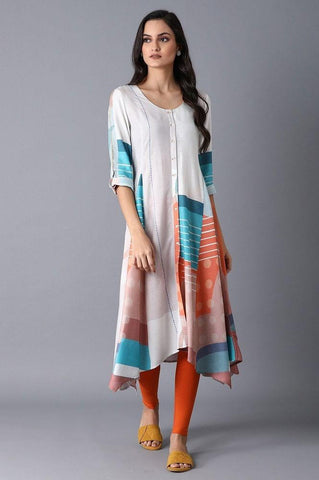 Ecru Abstract Print Dress