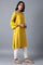 Yellow Round Neck Embellished kurta