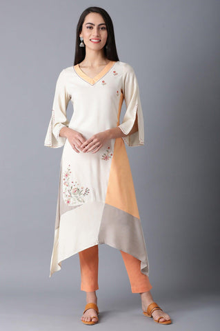 Beige A-Line Dipped kurta