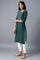 Dark Green Round Neck Embroidered kurta