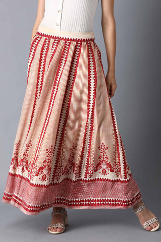 Red and Ecru Anarkali Skirt