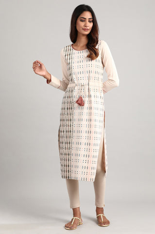 Beige Round Neck Winter kurta