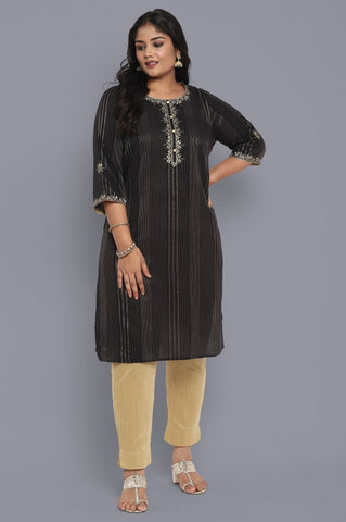 Black Round Neck Embroidered Straight kurta