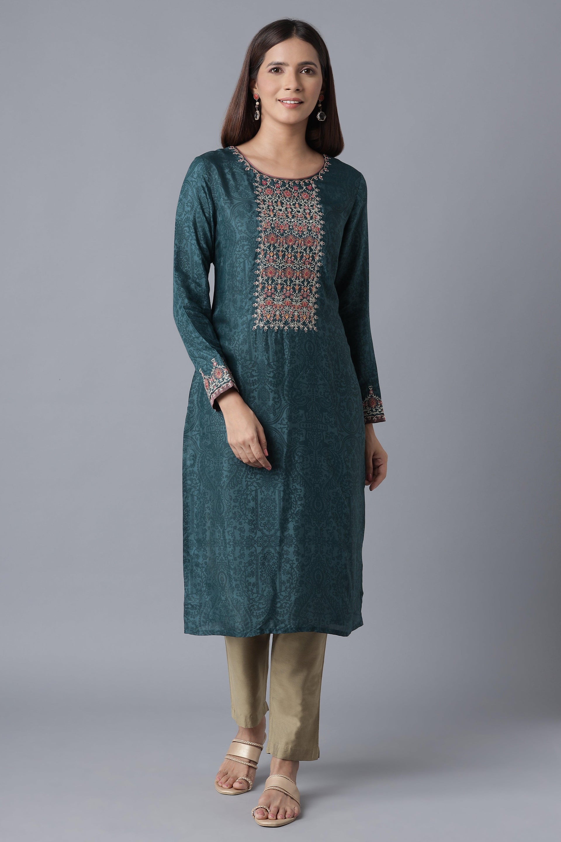 Teal Sequin Embroidered kurta