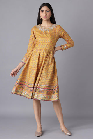 Chrome Yellow Printed kurta with Embroidery