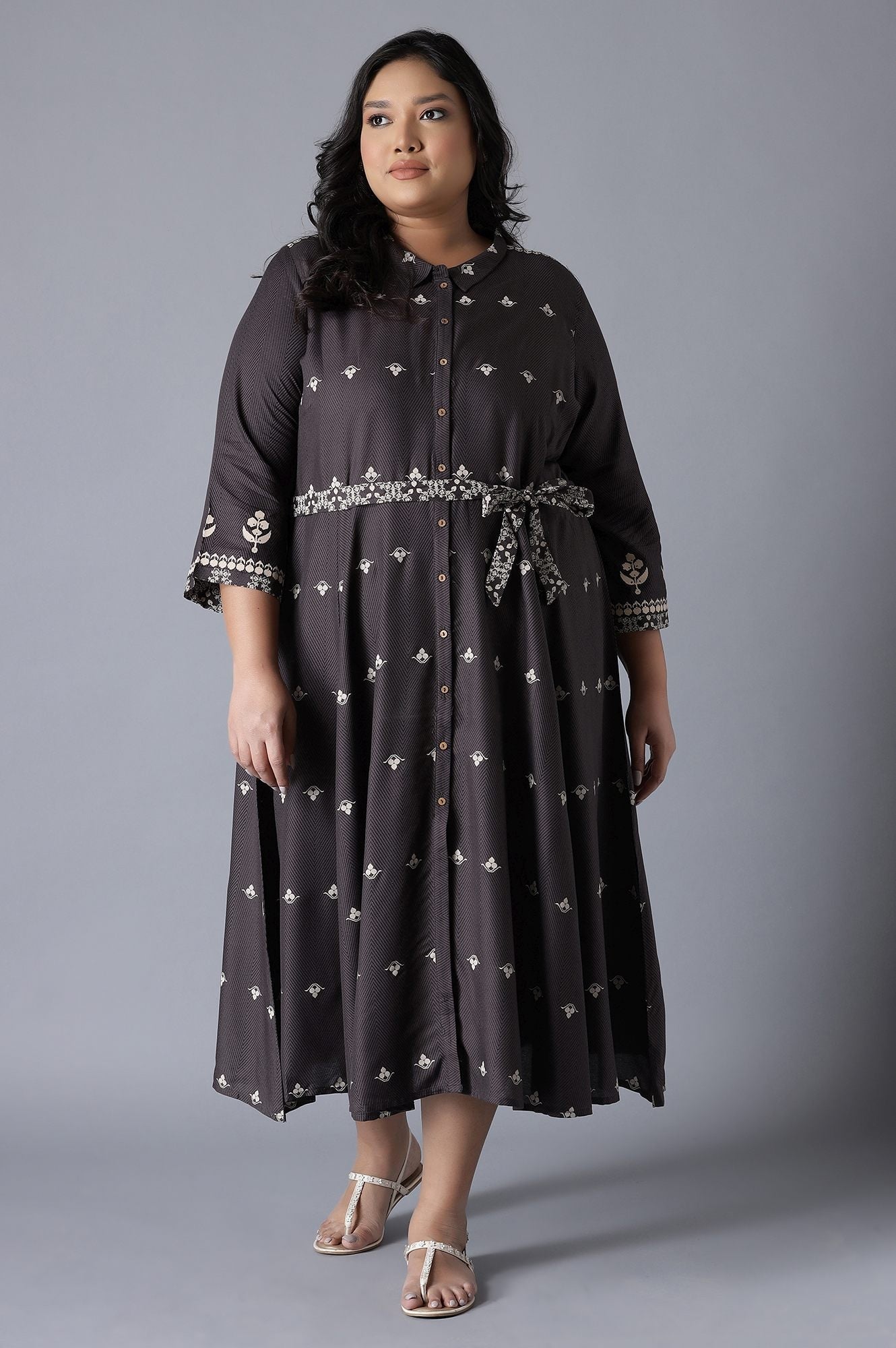 Dark Grey Flared Panelled Dress