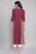 Maroon Flared Gathered Dress with Embroidery