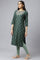 Green Embroidered Straight kurta-Solid Tights-Dupatta Set