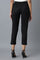 Black Solid Straight Fit Cotton Trousers With Elasticated Waistband