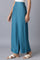 Blue Solid Wide Leg Tencel Palazzo With Elasticated Waist