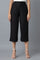Black Solid Straight Fit Cotton Culottes With Elasticated Waist