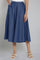 Blue Solid Flared Cotton Culottes With Drawstring Detail