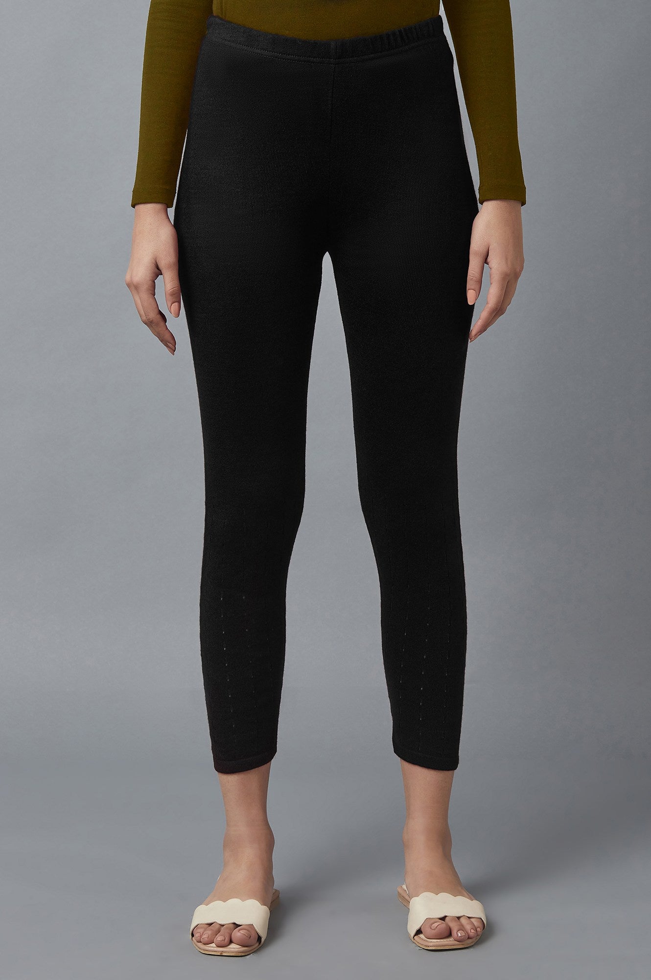 Black Pointelle Skinny Fit Tights With Elasticated Waist