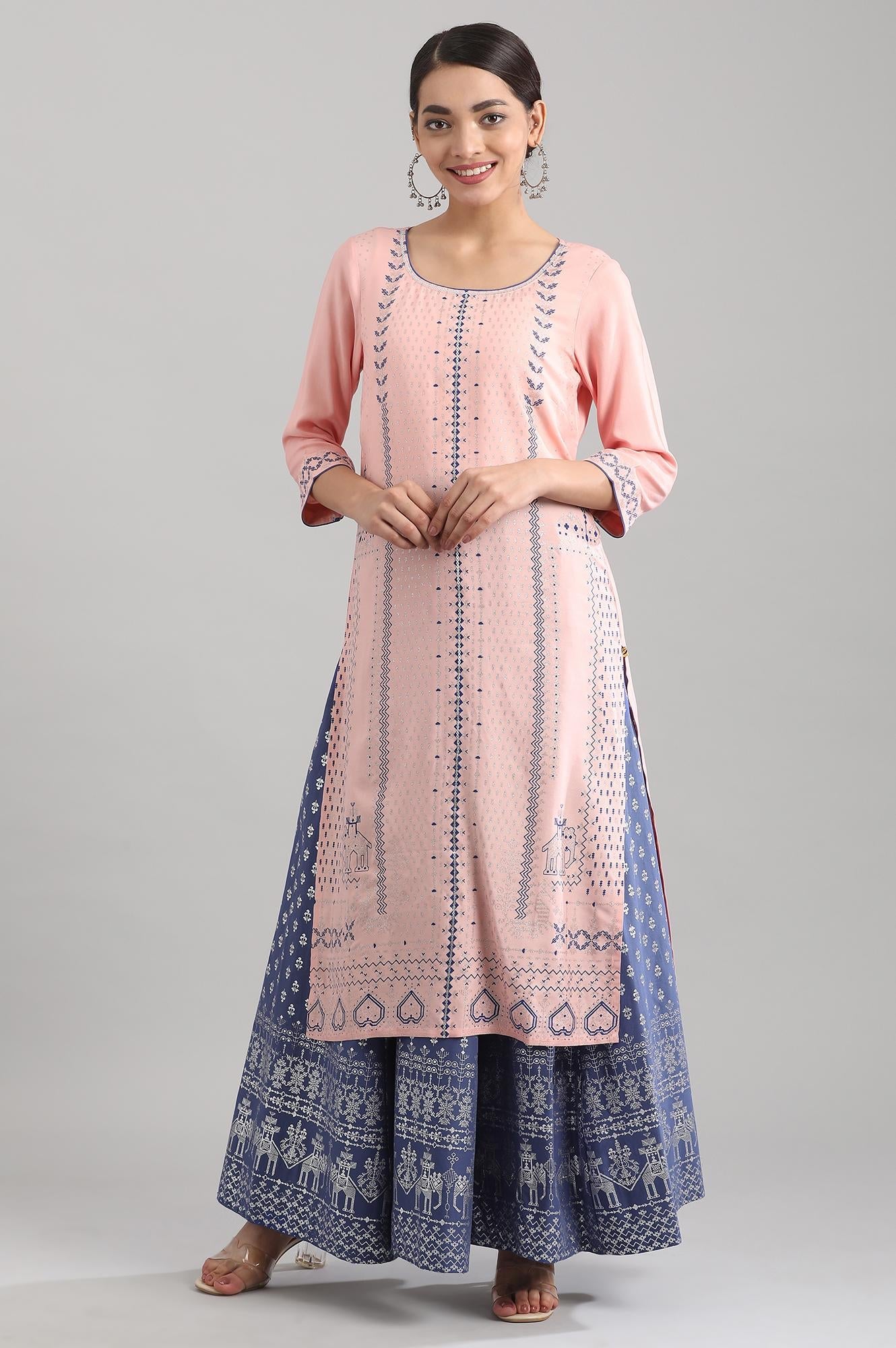 Baby Pink Geometric Print kurta