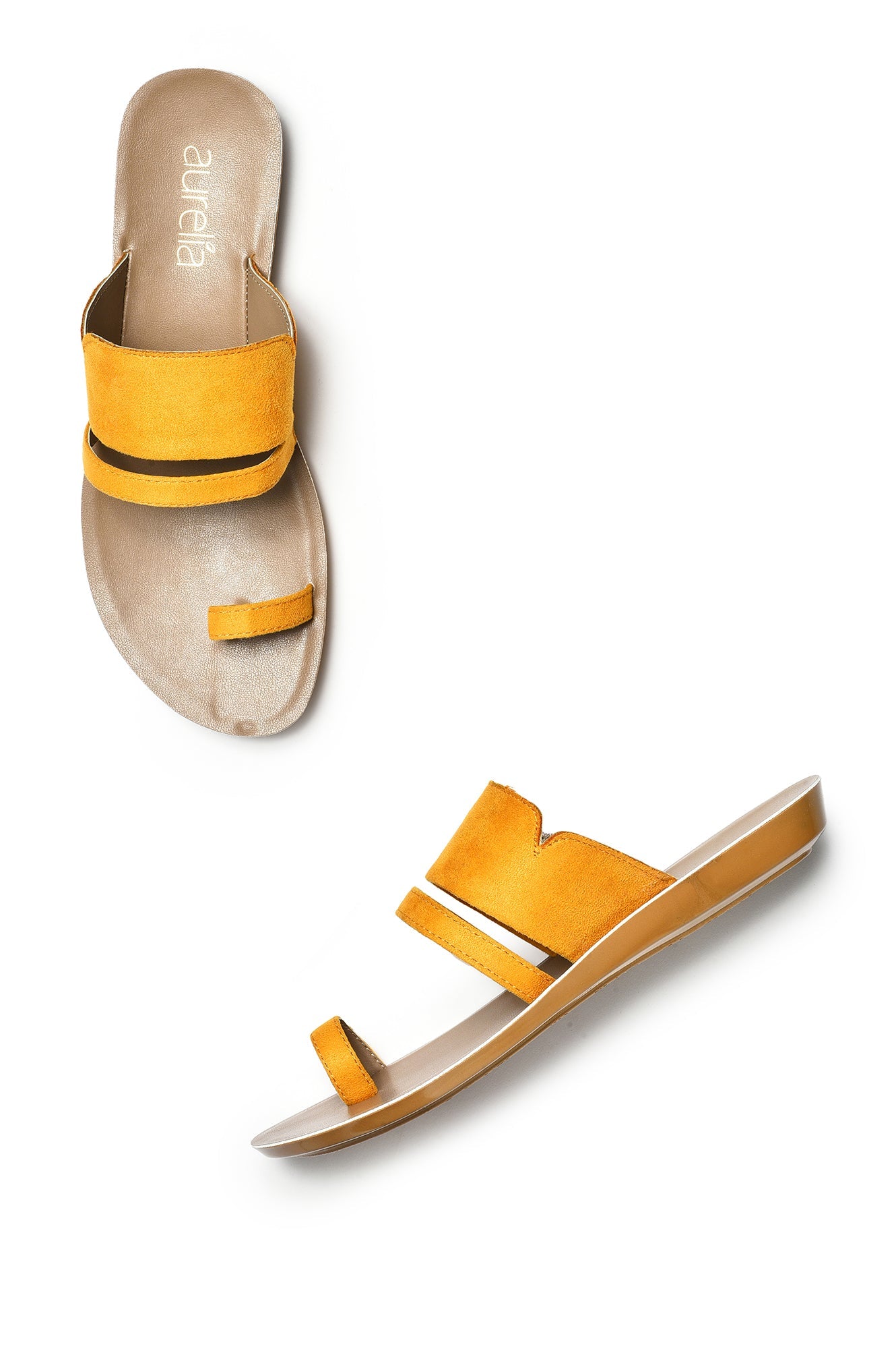 Aurelia Textured Yellow Almond Toe Flat