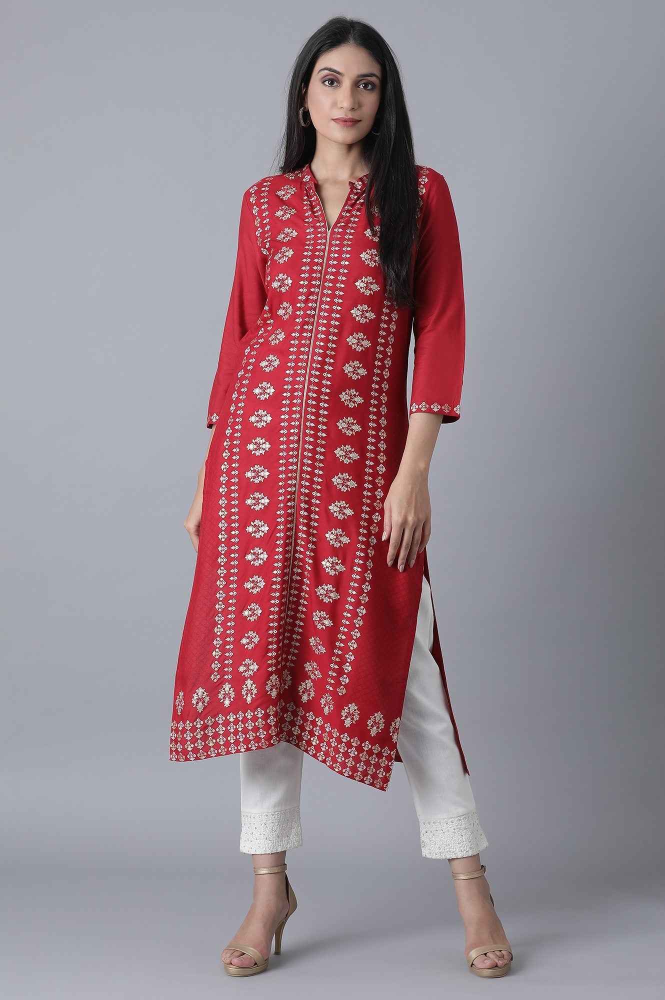 Red Printed Rayon kurta