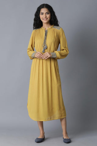 Mustard Yellow Gathered Dress