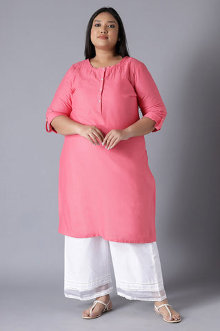 Pink Round Neck Solid kurta