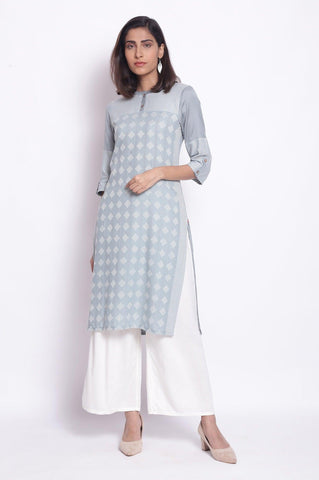 Grey Mist Geometric Print Straight kurta