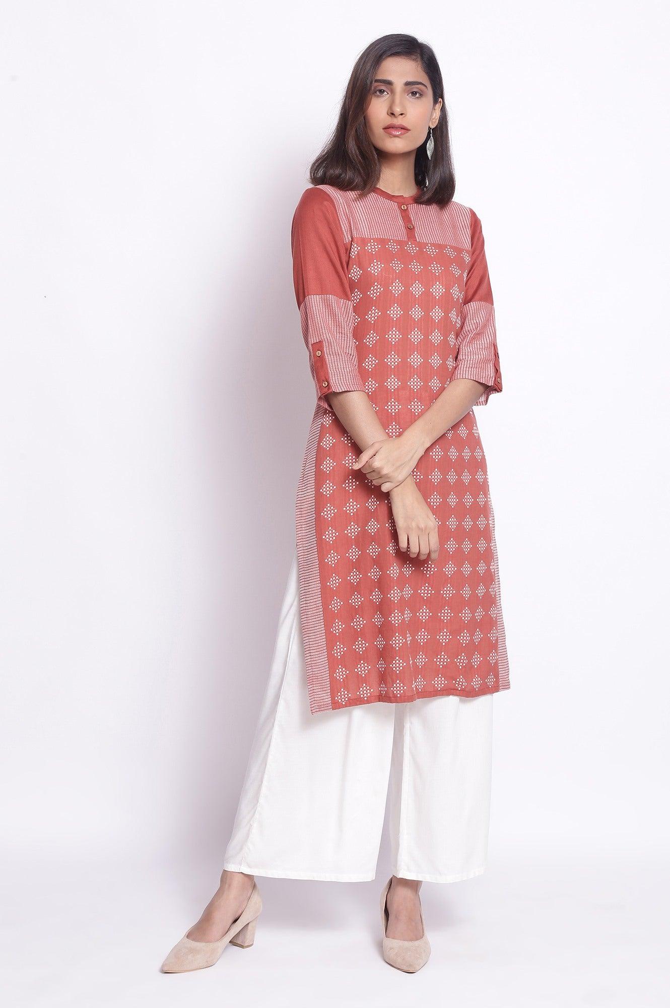 Orange Geometric Print Straight kurta