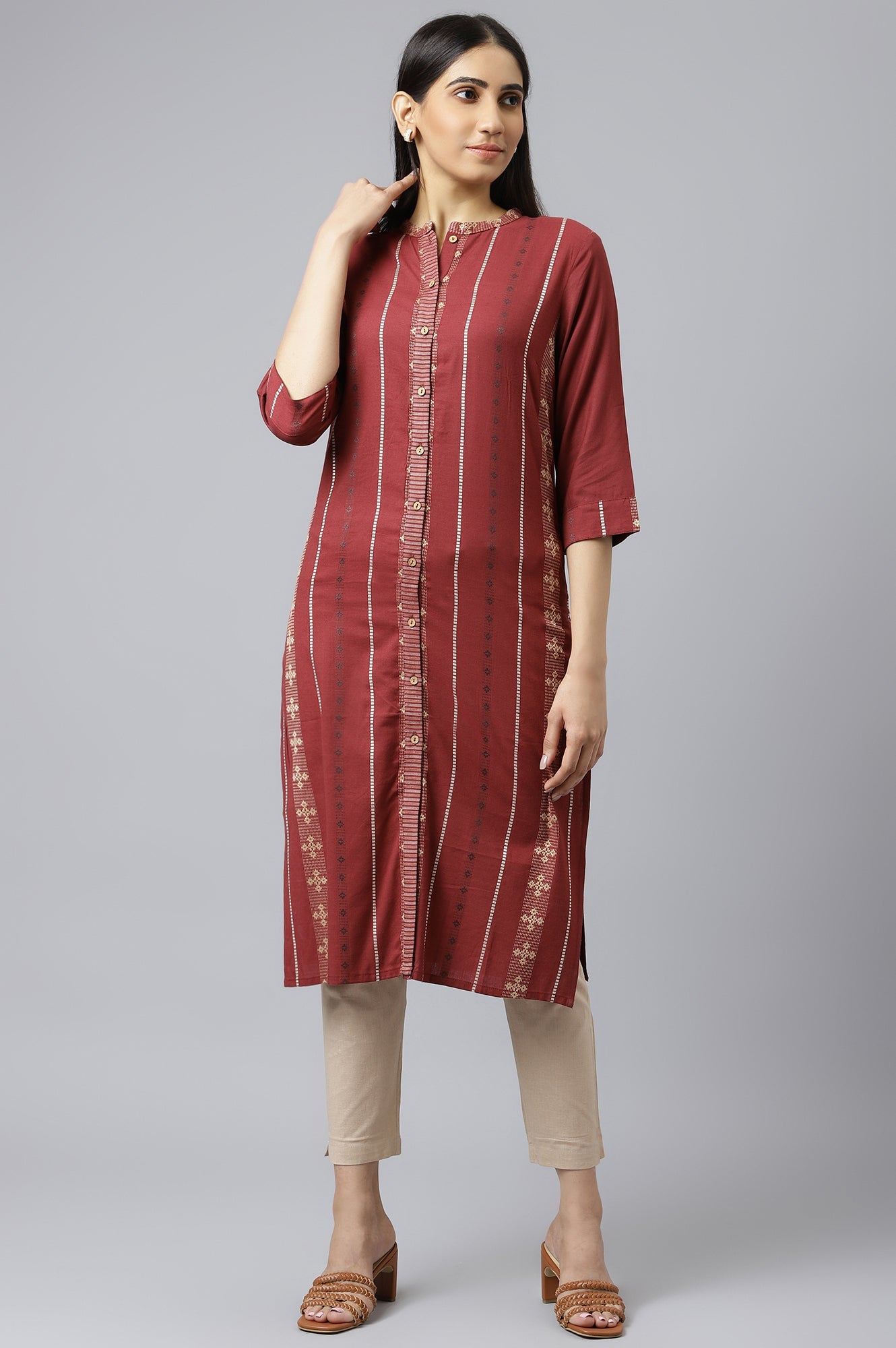 Maroon Straight Dobby Kurta