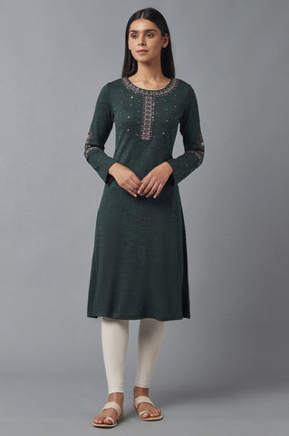 Slate Grey Embroidered Winter kurta