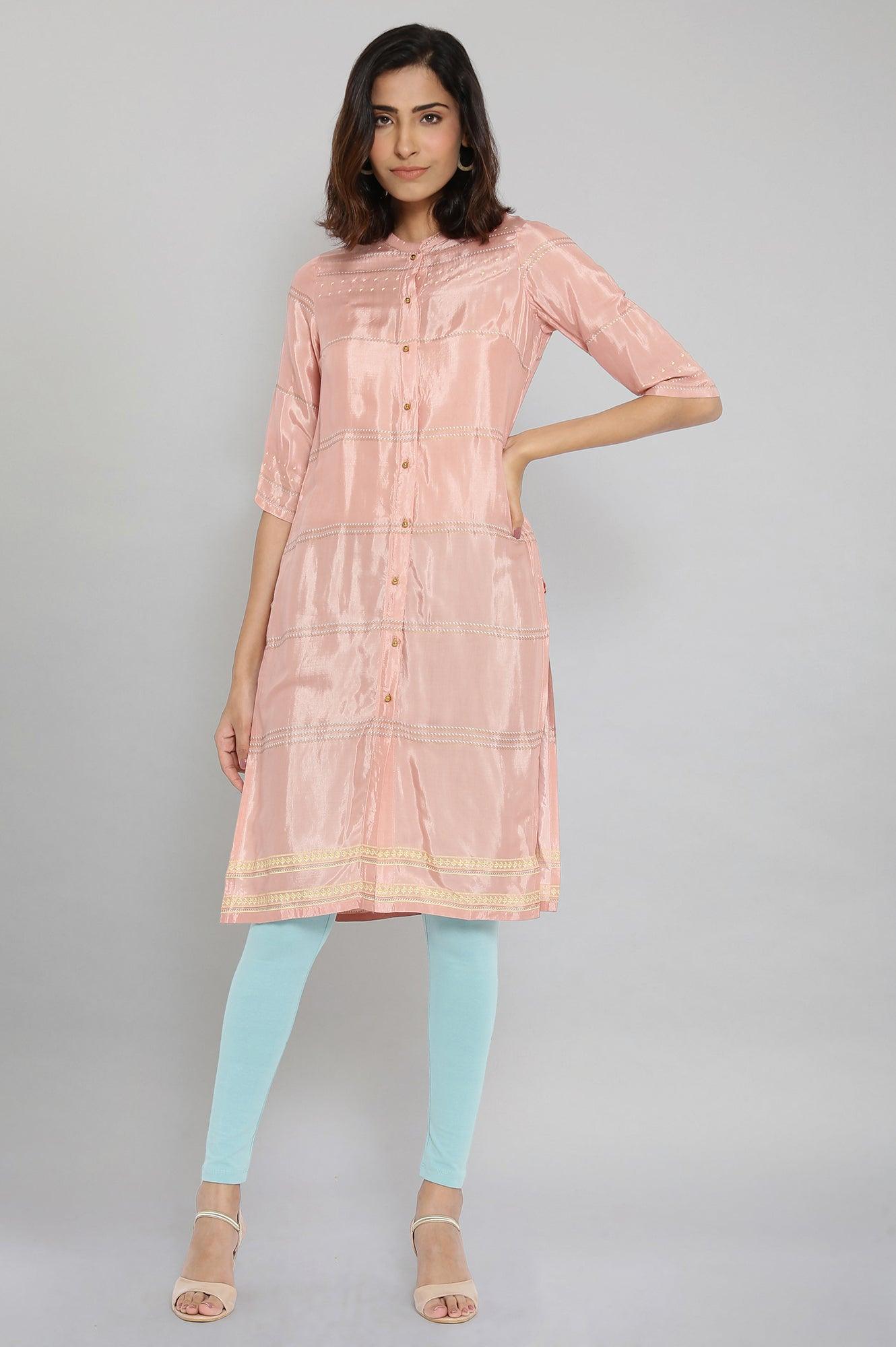 Pink Shantung Printed kurta