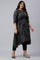 Black Floral Printed Kuchai Silk Plus Size kurta