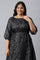 Black Floral Printed Kuchai Silk Plus Size kurta