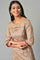 Beige Foil Printed A-Line Liva kurta