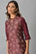 Brown Floral Printed Sequined Ethnic Kurta