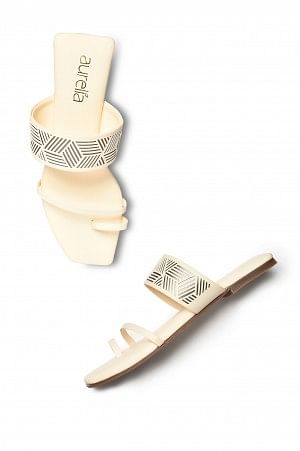 Aurelia Ecru Laser Cut Square Toe Flat