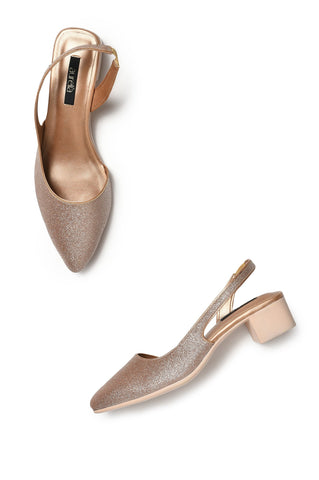 Aurelia Glitter Rose Gold Glitter Pointed Block Heel