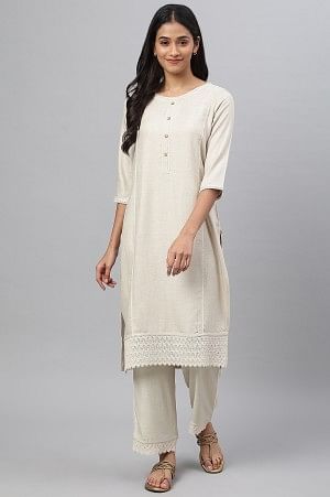 Biege Solid kurta with Straight Palazzo